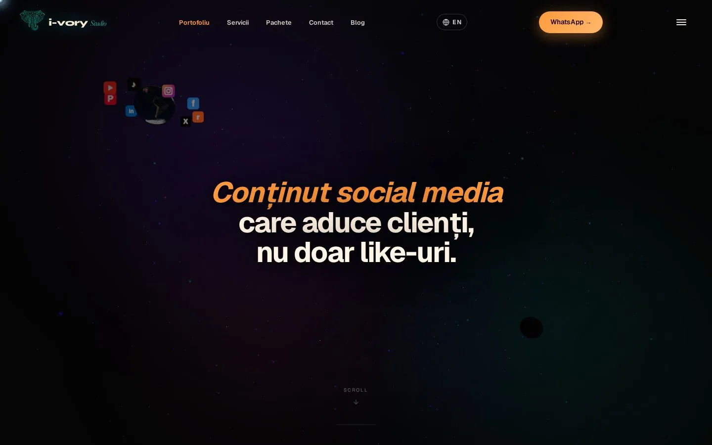 Site de prezentare i-vory Studio, hero 3D cu Pamantul